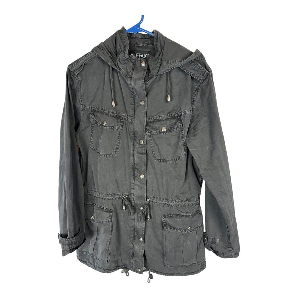 Black Cargo Jacket utility Buffalo David Bitton Cotton Coat Small Womens Pockets